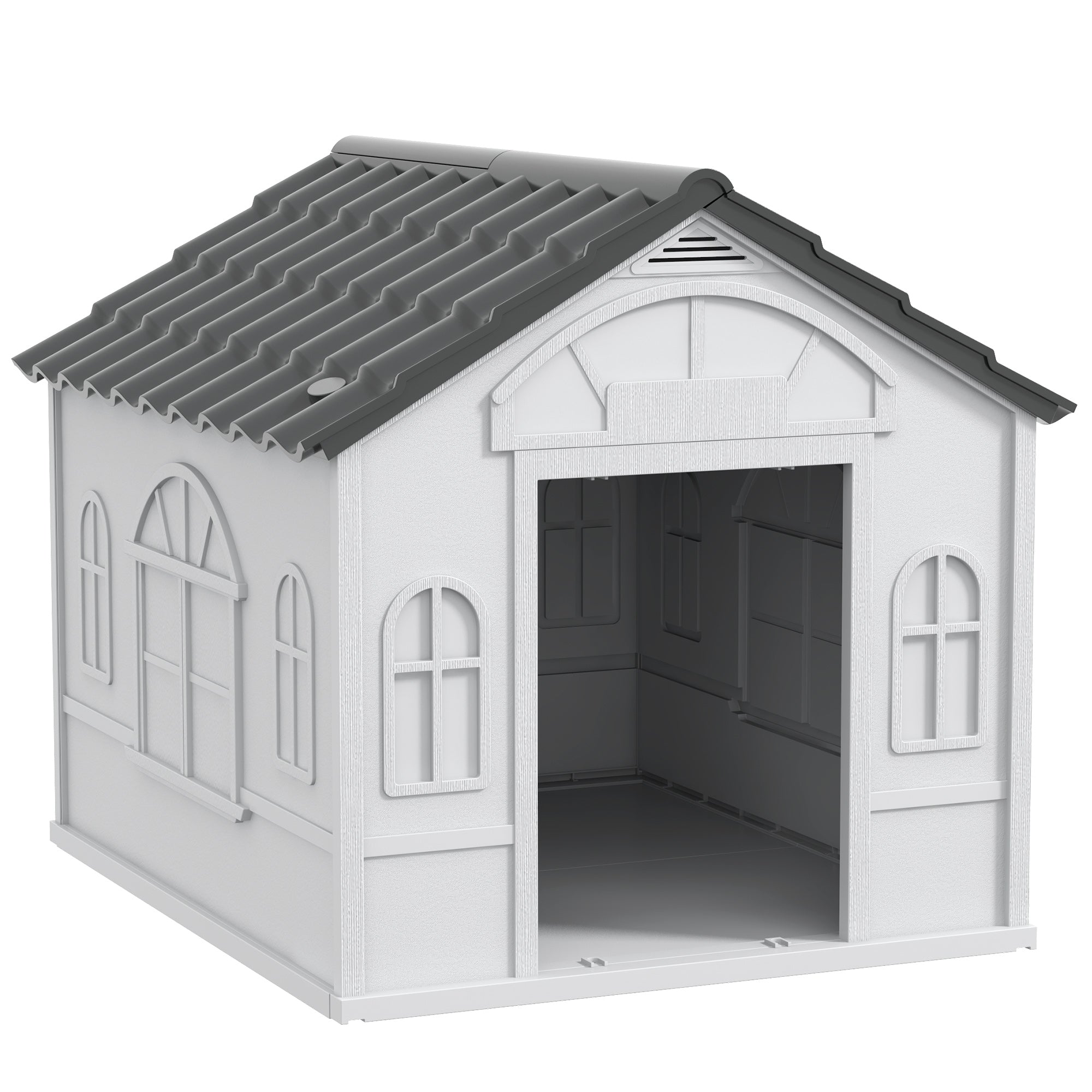 26" Plastic Dog House for Small Medium Dogs, Waterproof Dog Kennel with Air Vents, Outdoor Pet Shelter, Grey