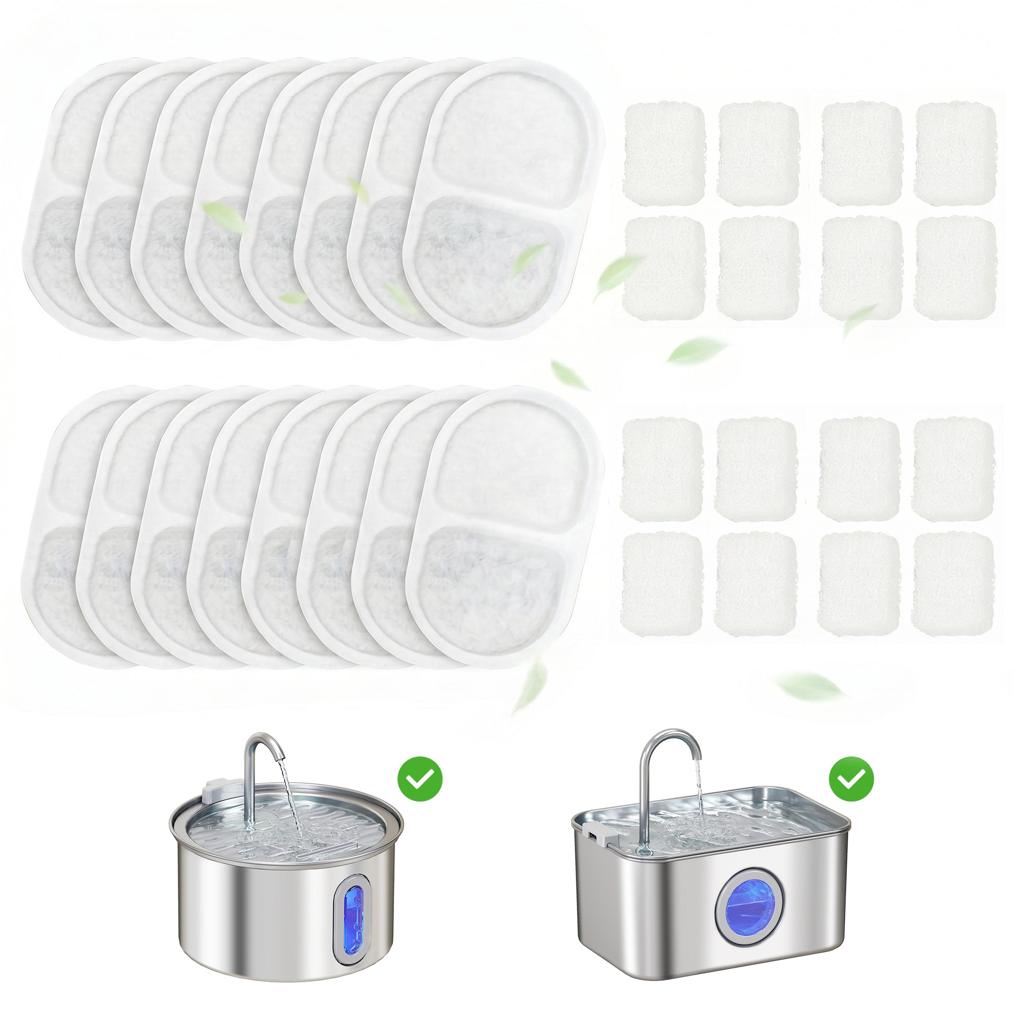 Cat Water Fountain Filters, 16 Pcs Activated Carbon Pet Water Fountain Filters for 3.2L/2.5L Pet Water Dispenser, Triple Filtration and High Efficiency