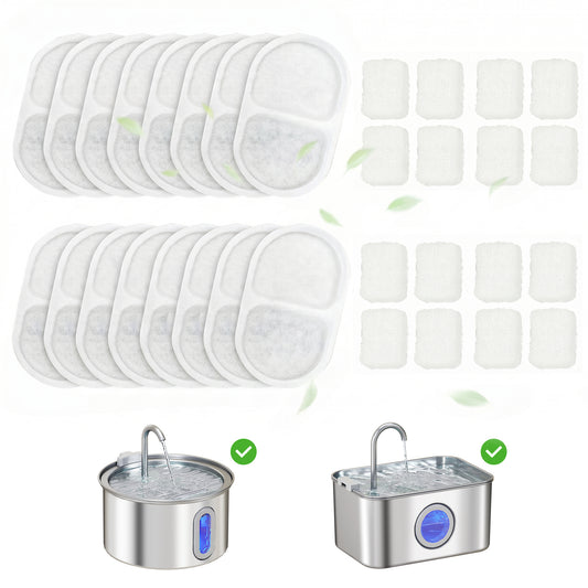 Cat Water Fountain Filters, 16 Pcs Activated Carbon Pet Water Fountain Filters for 3.2L/2.5L Pet Water Dispenser, Triple Filtration and High Efficiency
