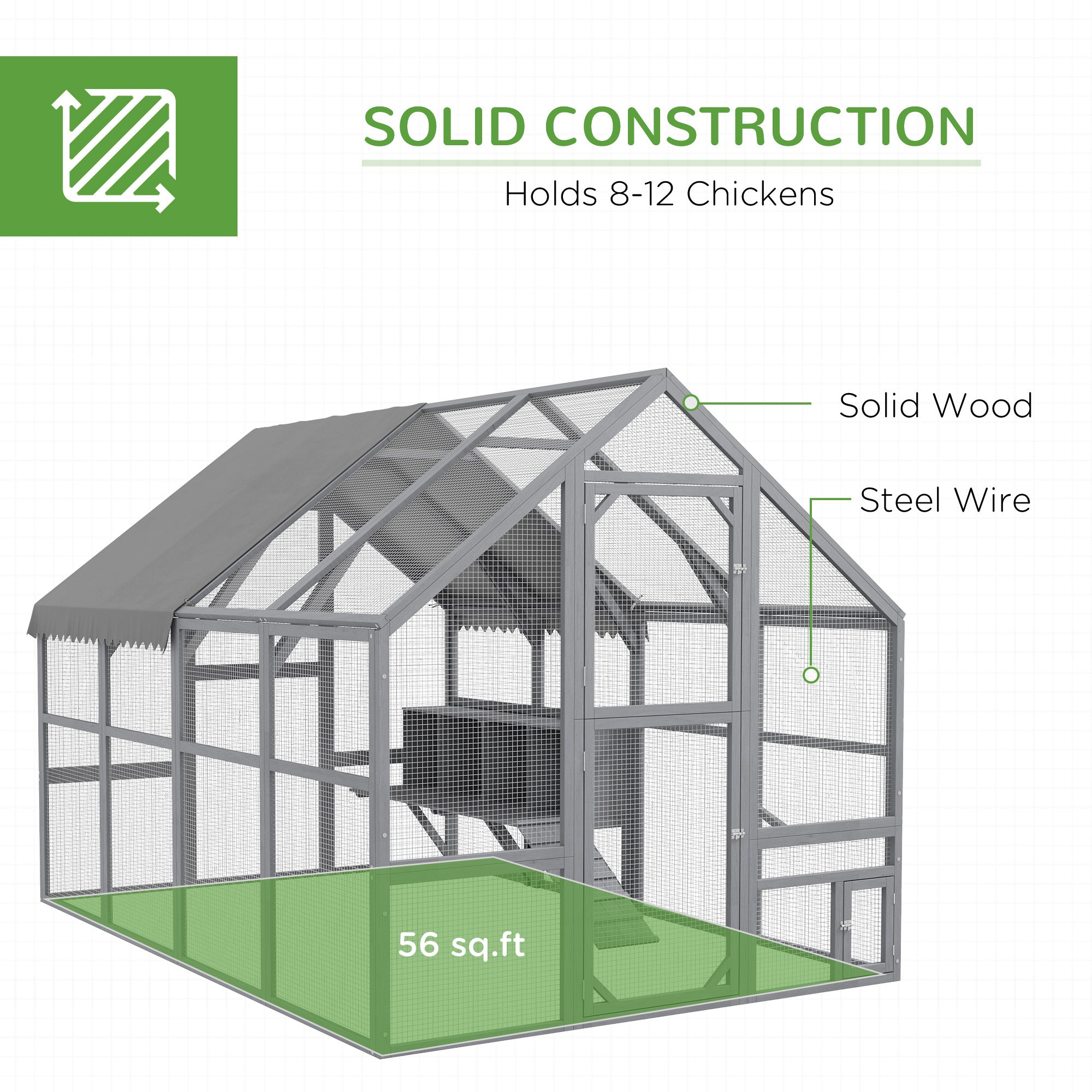 Large Chicken Run, Wooden Chicken Coop with Waterproof & Anti-UV Cover, Split Door, 4 Nesting Boxes, Roosting Bar, Walk-in Chicken Pen for 8-12 Chickens, for Backyard, Farm, 9' x 6' x 6'