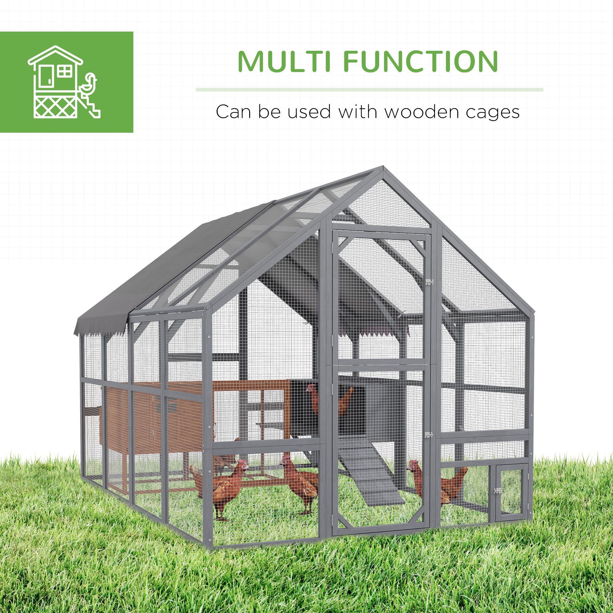 Large Chicken Run, Wooden Chicken Coop with Waterproof & Anti-UV Cover, Split Door, 4 Nesting Boxes, Roosting Bar, Walk-in Chicken Pen for 8-12 Chickens, for Backyard, Farm, 9' x 6' x 6'