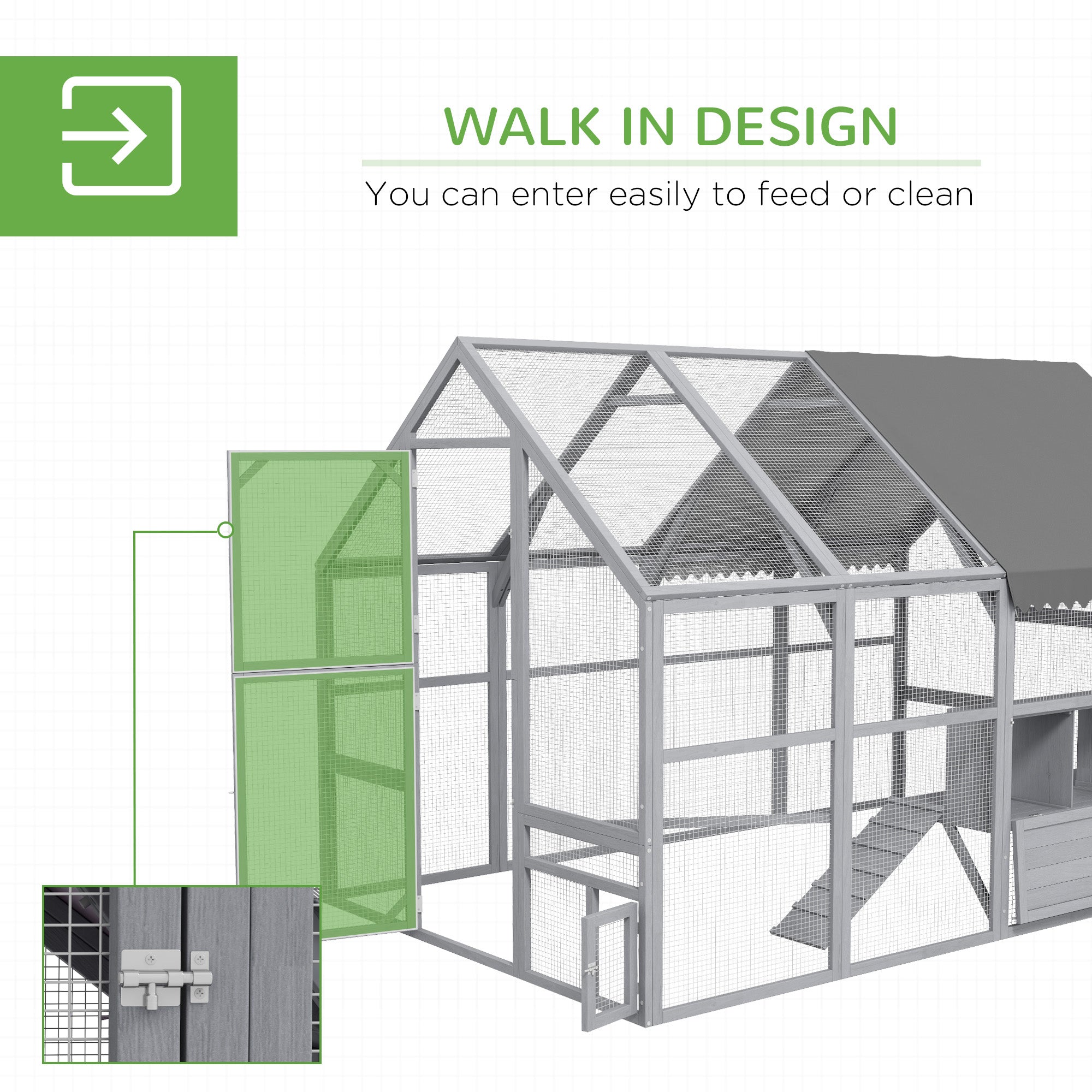 Large Chicken Run, Wooden Chicken Coop with Waterproof & Anti-UV Cover, Split Door, 4 Nesting Boxes, Roosting Bar, Walk-in Chicken Pen for 8-12 Chickens, for Backyard, Farm, 9' x 6' x 6'