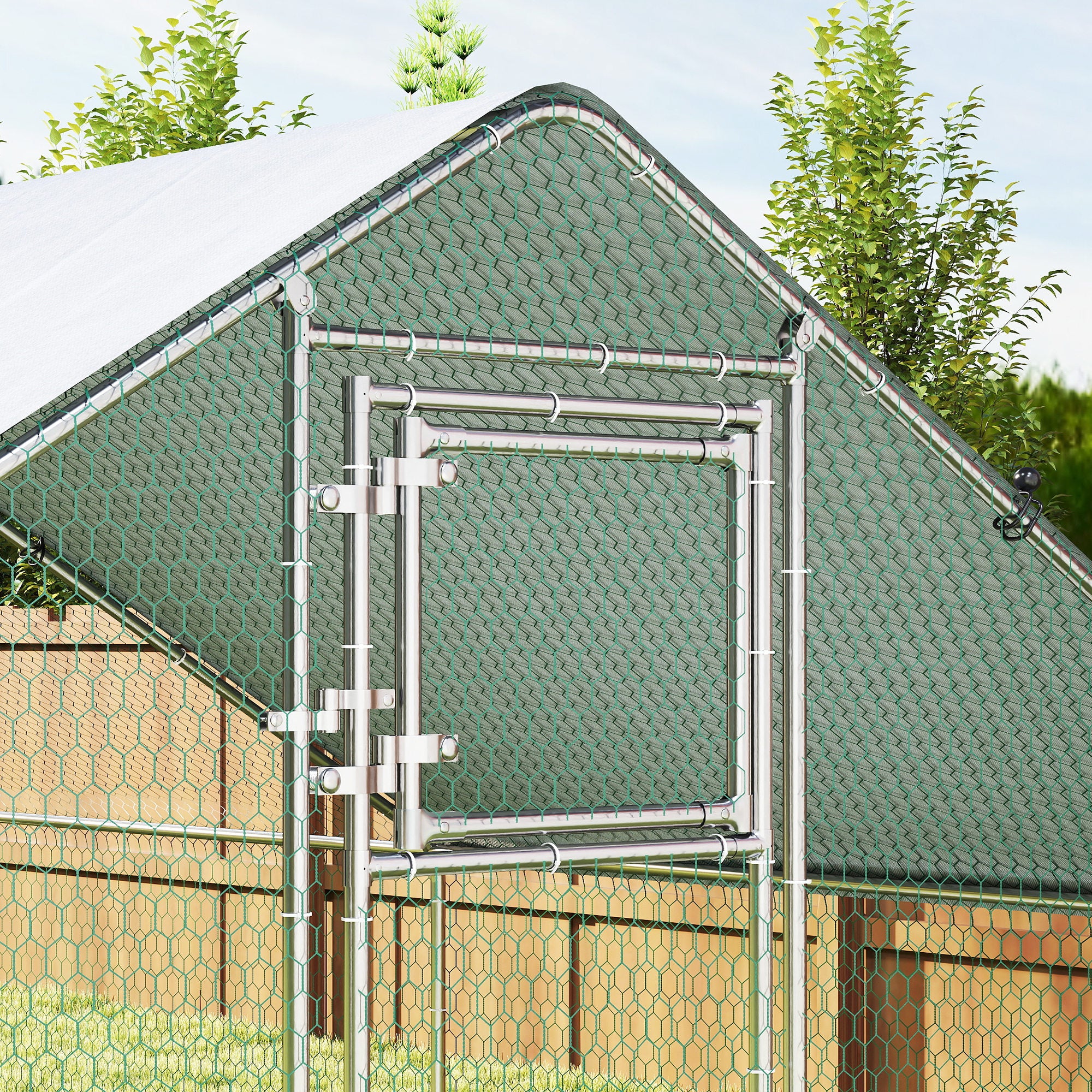 Large Chicken Coop Metal Chicken Run with Waterproof and Anti-UV Cover, Spire Shaped Walk in Fence Cage Hen House for Outdoor and Yard Farm Use, 1" Tube Diameter, 39' x 10' x 6.4'