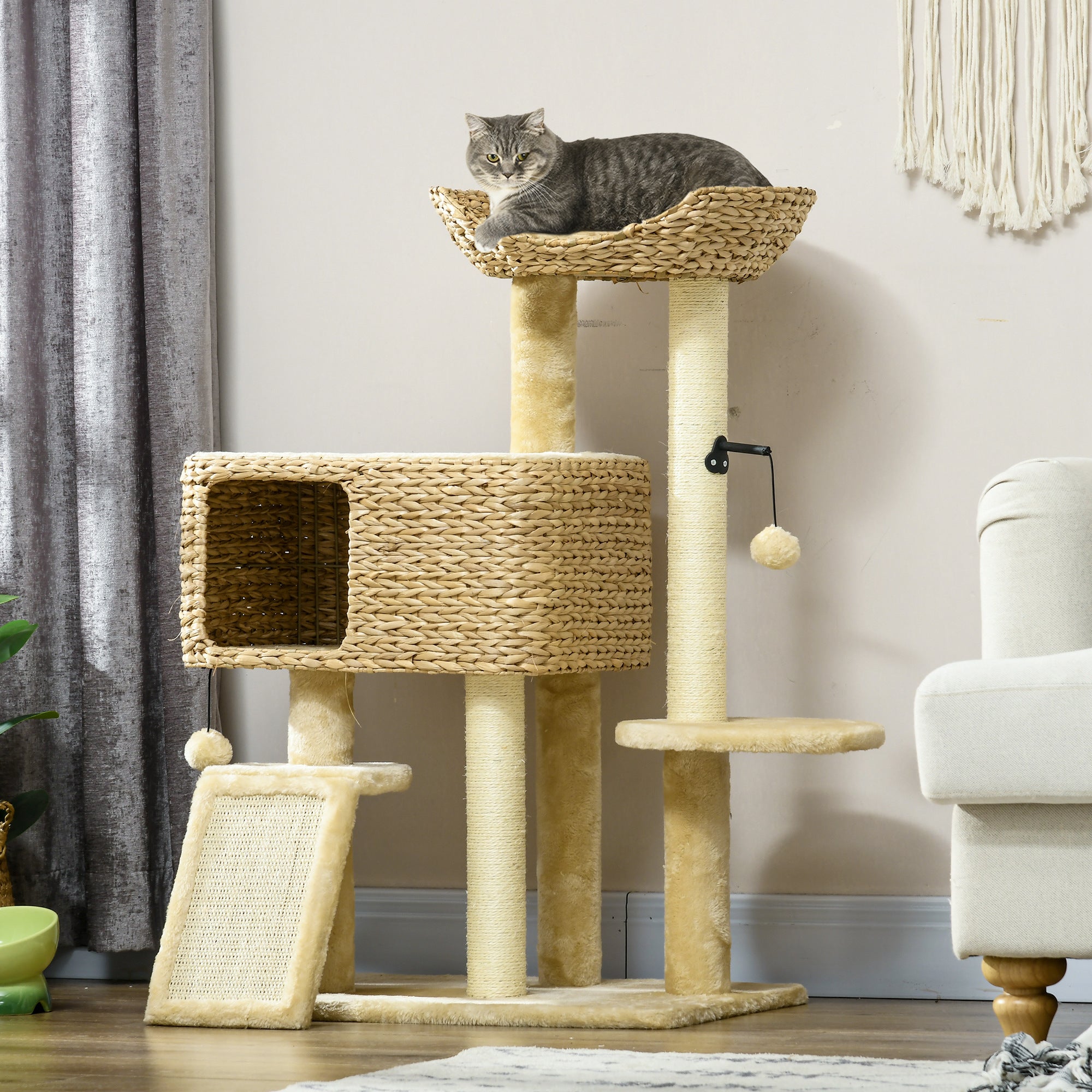 PawHut Cat Tree Tower for Indoor Cats with Scratching Posts Condo Beige
