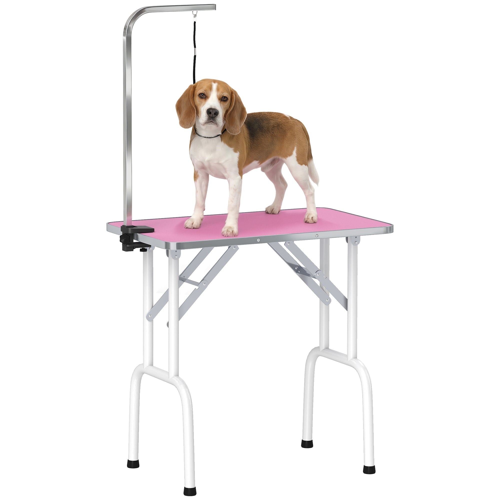 32in Foldable Dog Grooming Table for Small Medium Dogs, Pet Grooming Table for Cats Puppies with Adjustable Arm, Noose and Non-Slip Surface, Pink