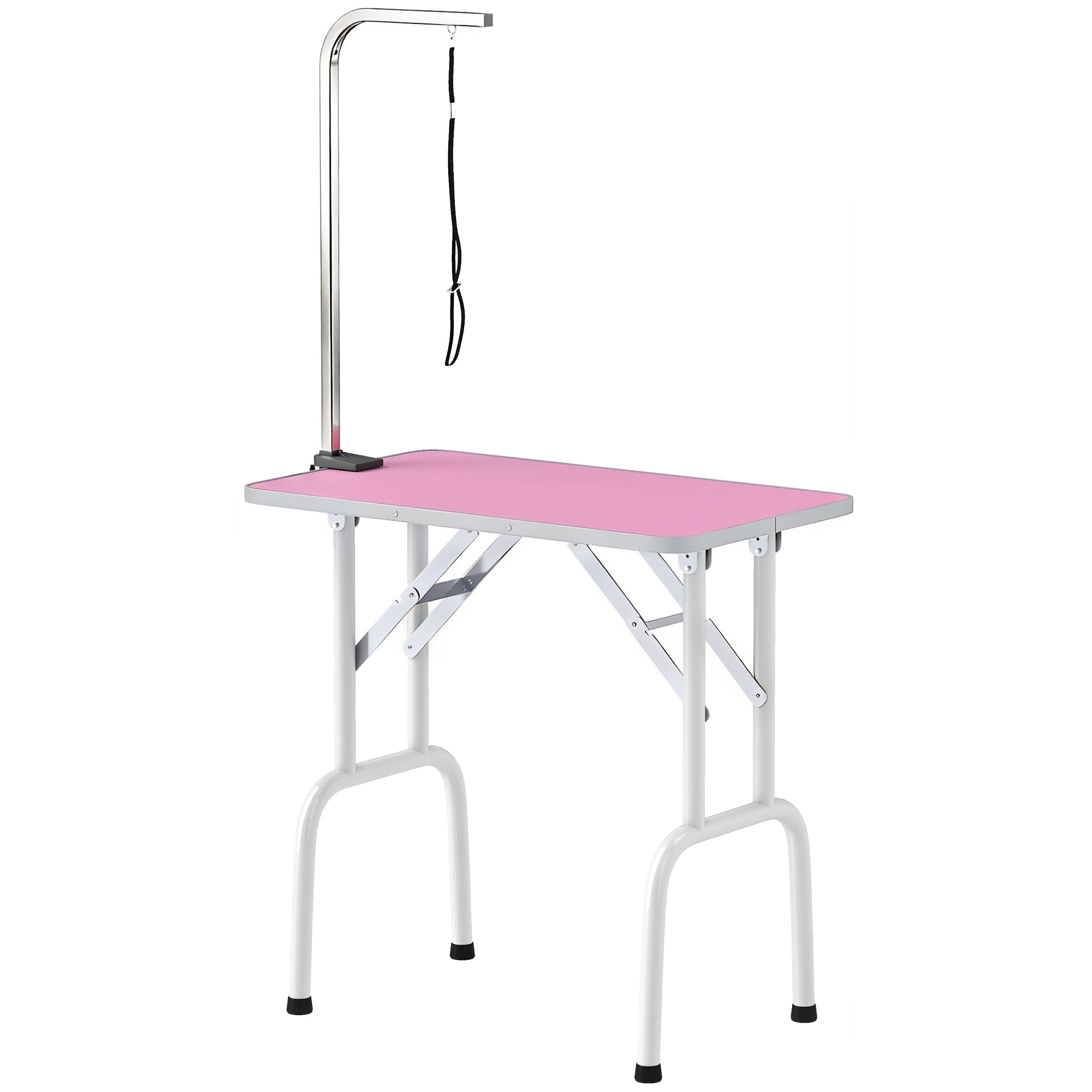 32in Foldable Dog Grooming Table for Small Medium Dogs, Pet Grooming Table for Cats Puppies with Adjustable Arm, Noose and Non-Slip Surface, Pink