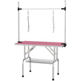 Load image into Gallery viewer, 42" Foldable Dog Grooming Table Adjustable Pet Cat Drying Beauty Table Rubber Top with 2 Loops Storage Basket Metal Pink
