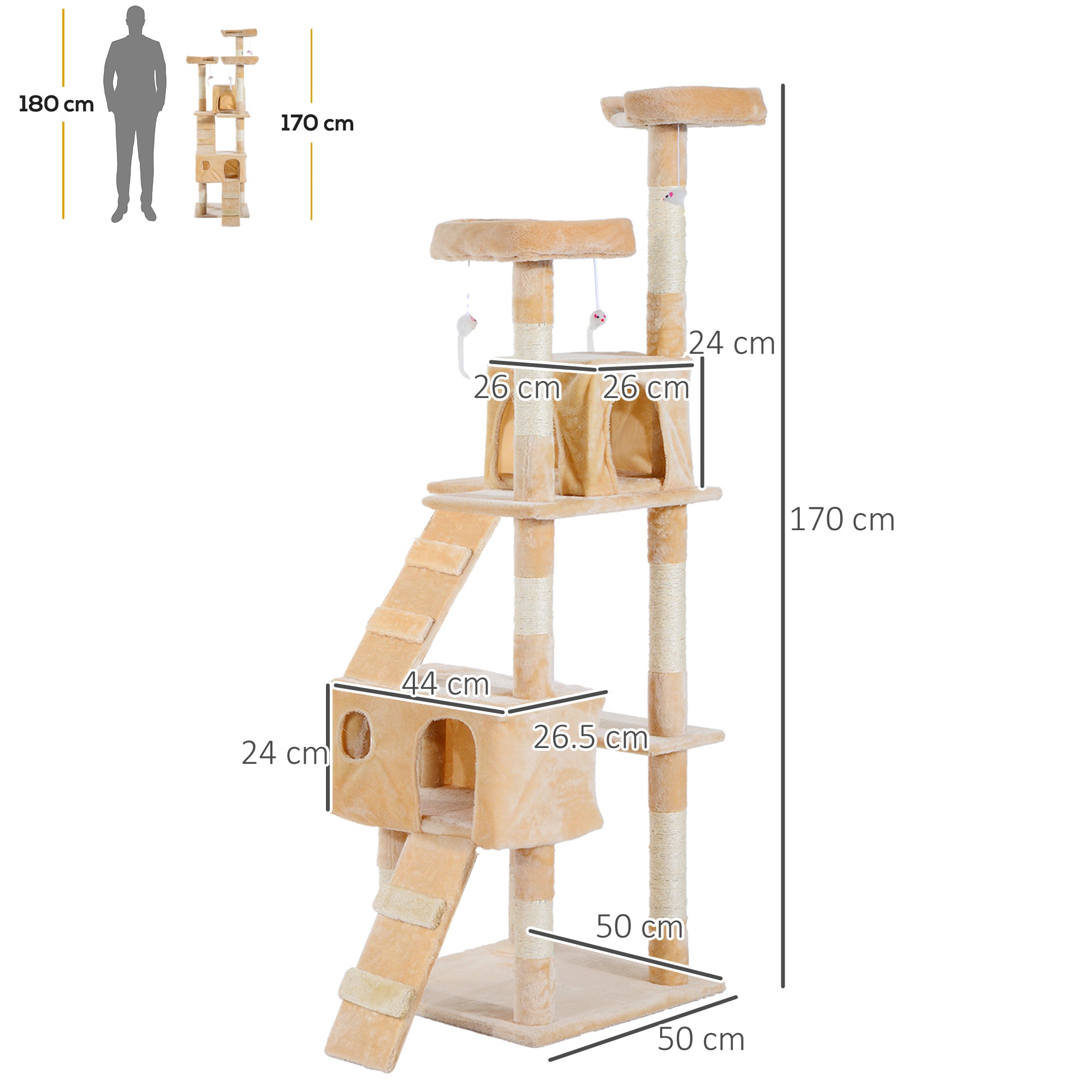 PawHut 173cm Cat Tower: Multi-Level Activity Center with 2 Condos