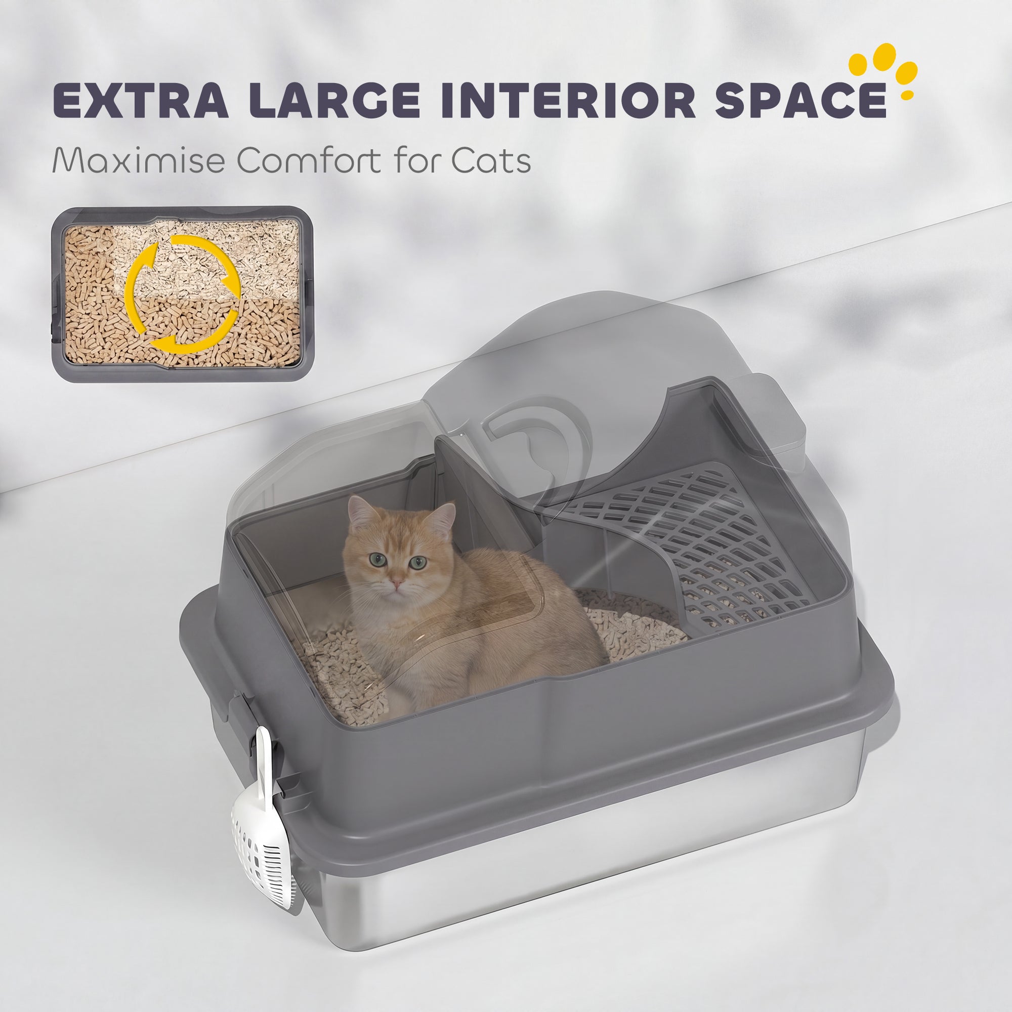 Stainless Steel Cat Litter Box with Removable Lid, Extra Large Enclosed Litter Box with High Sided, Scoop, Odor Free, Non-Sticky, Anti-Leakage, Easy Clean, Dark Grey