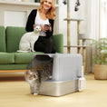 Load image into Gallery viewer, Stainless Steel Cat Litter Box, Extra Large Metal Cat Litter Tray with Lid, Scoop, Filter Bags, Grey
