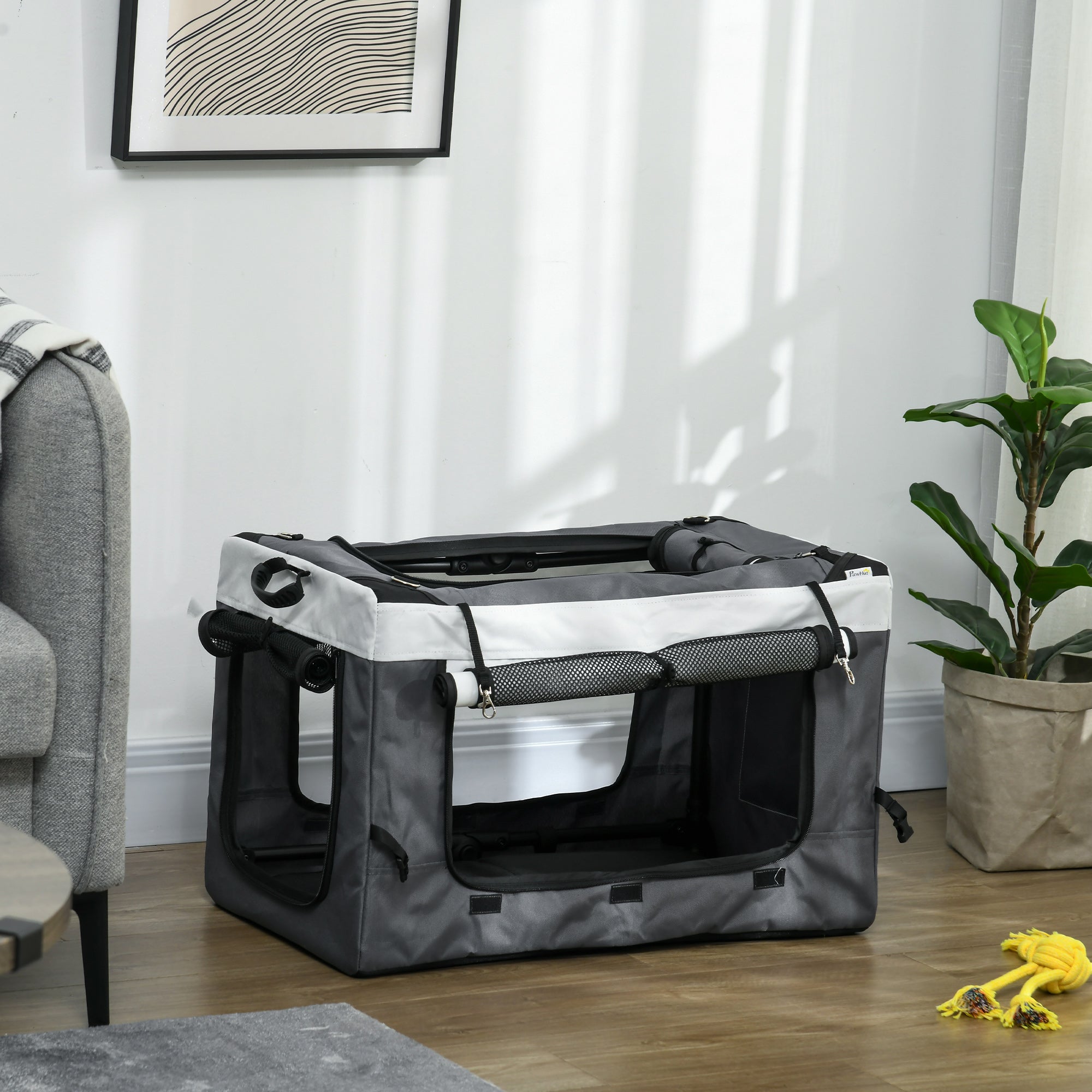Dog Pram Dog Stroller Pet Pushchair with Detachable Carrier Soft Padding, Safety Leashes, for Mini and Small Dogs - Grey