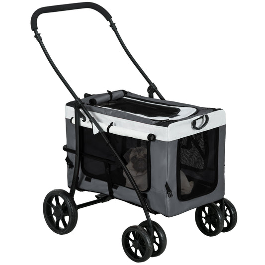 Dog Pram Dog Stroller Pet Pushchair with Detachable Carrier Soft Padding, Safety Leashes, for Mini and Small Dogs - Grey