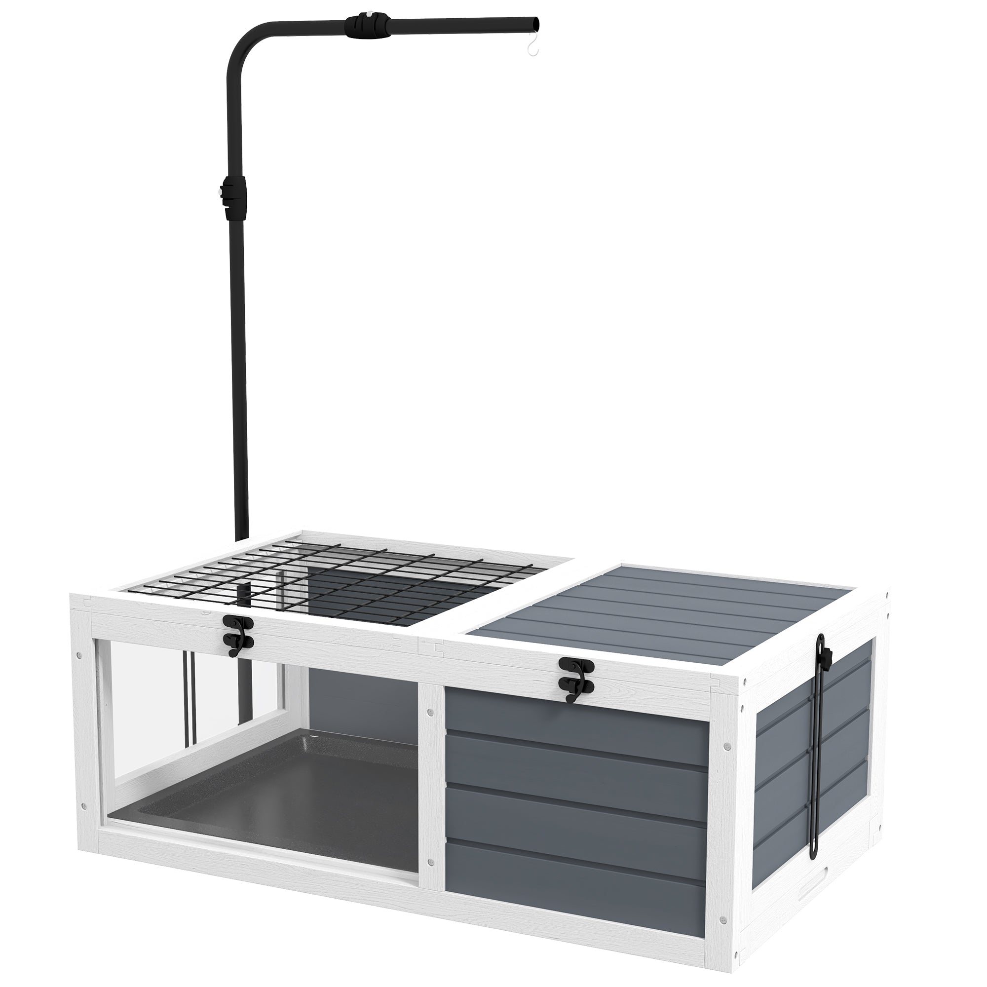 Tortoise House, Wooden Tortoise Table, Tortoise Enclosure with Adjustable Lamp Holder, Openable Lids, Pull-Out Trays - Grey