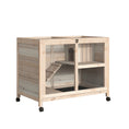 Load image into Gallery viewer, Rabbit Hutch Indoor Wooden Guinea Pig House Hamster Cage with Wheels, 2 Layers Bunny Cage with Openable Roof, 91.5 x 53.3 x 73 cm, Natural
