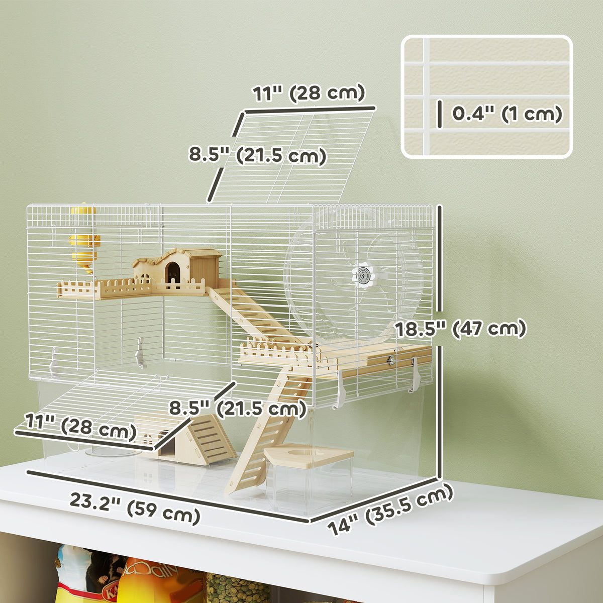 Hamster Ramp PawHut Hamster Cage with Wheel 2 Huts Platforms & Deep Base 23.2