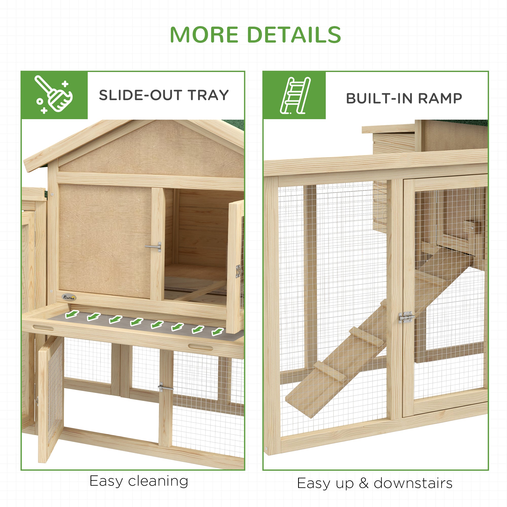 80" Chicken Coop, Wooden Hen House Large Rabbit Hutch Poultry Cage Pen with Nesting Box, Run, Ramp, Drawer, for Outdoor Backyard Garden