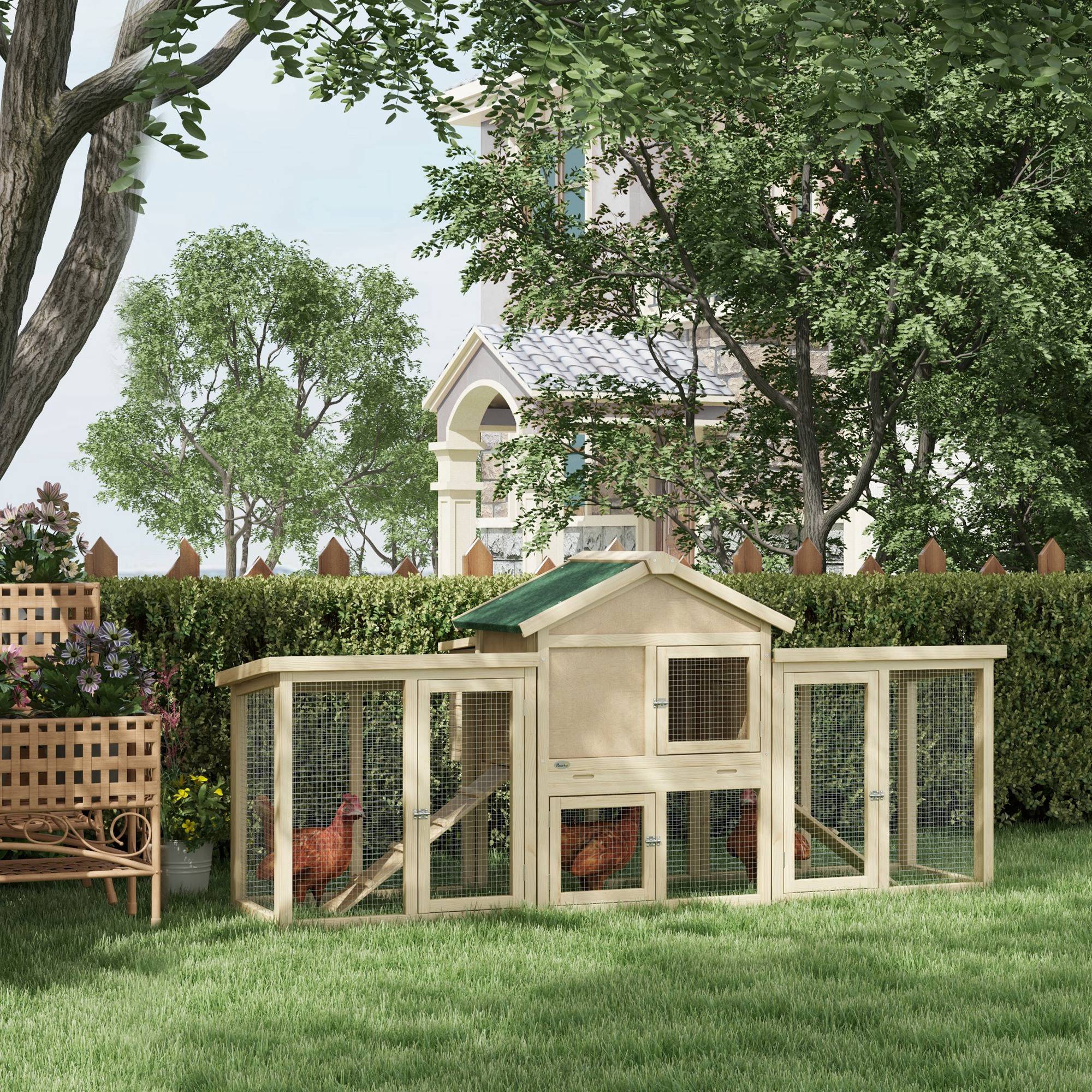 80" Chicken Coop, Wooden Hen House Large Rabbit Hutch Poultry Cage Pen with Nesting Box, Run, Ramp, Drawer, for Outdoor Backyard Garden