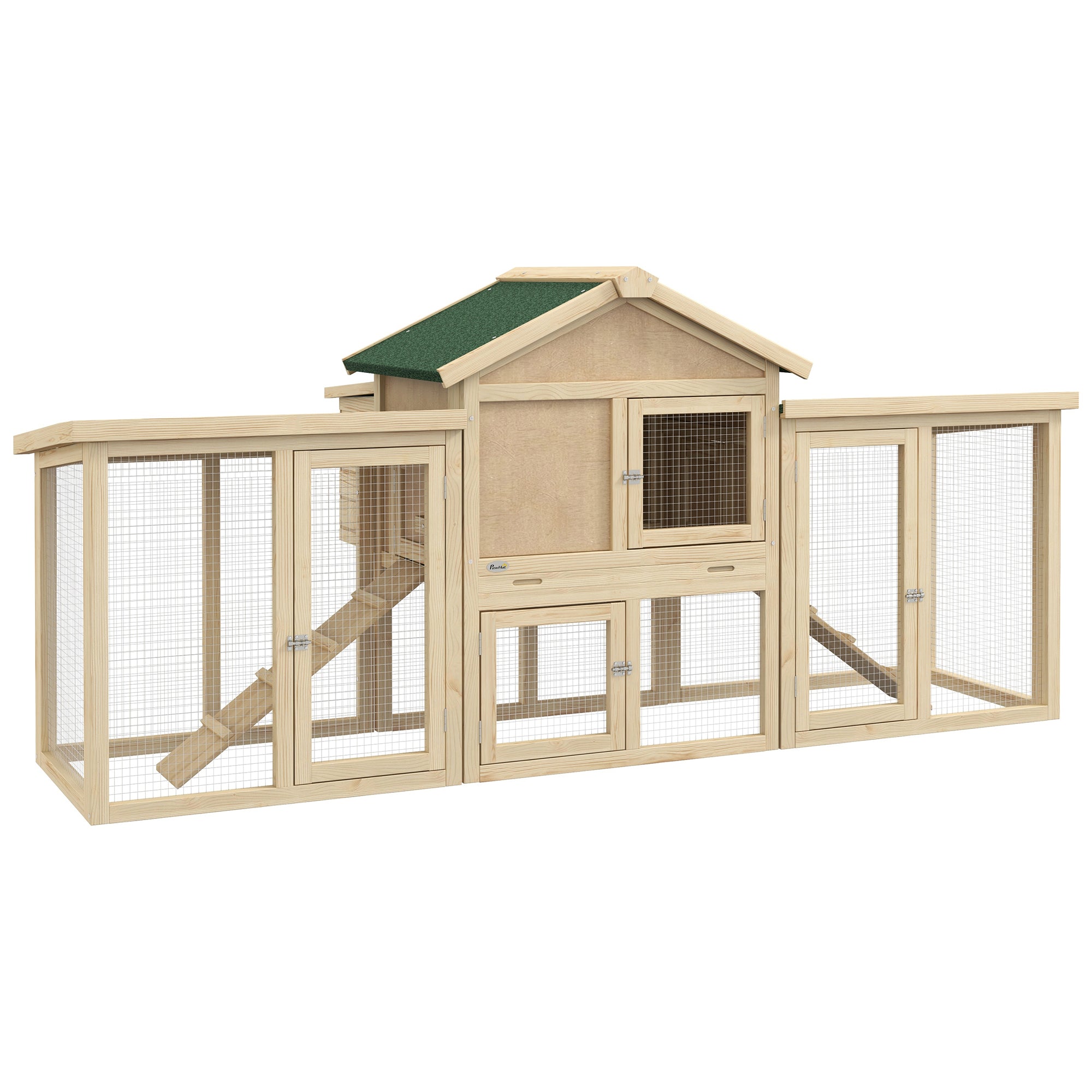 80" Chicken Coop, Wooden Hen House Large Rabbit Hutch Poultry Cage Pen with Nesting Box, Run, Ramp, Drawer, for Outdoor Backyard Garden