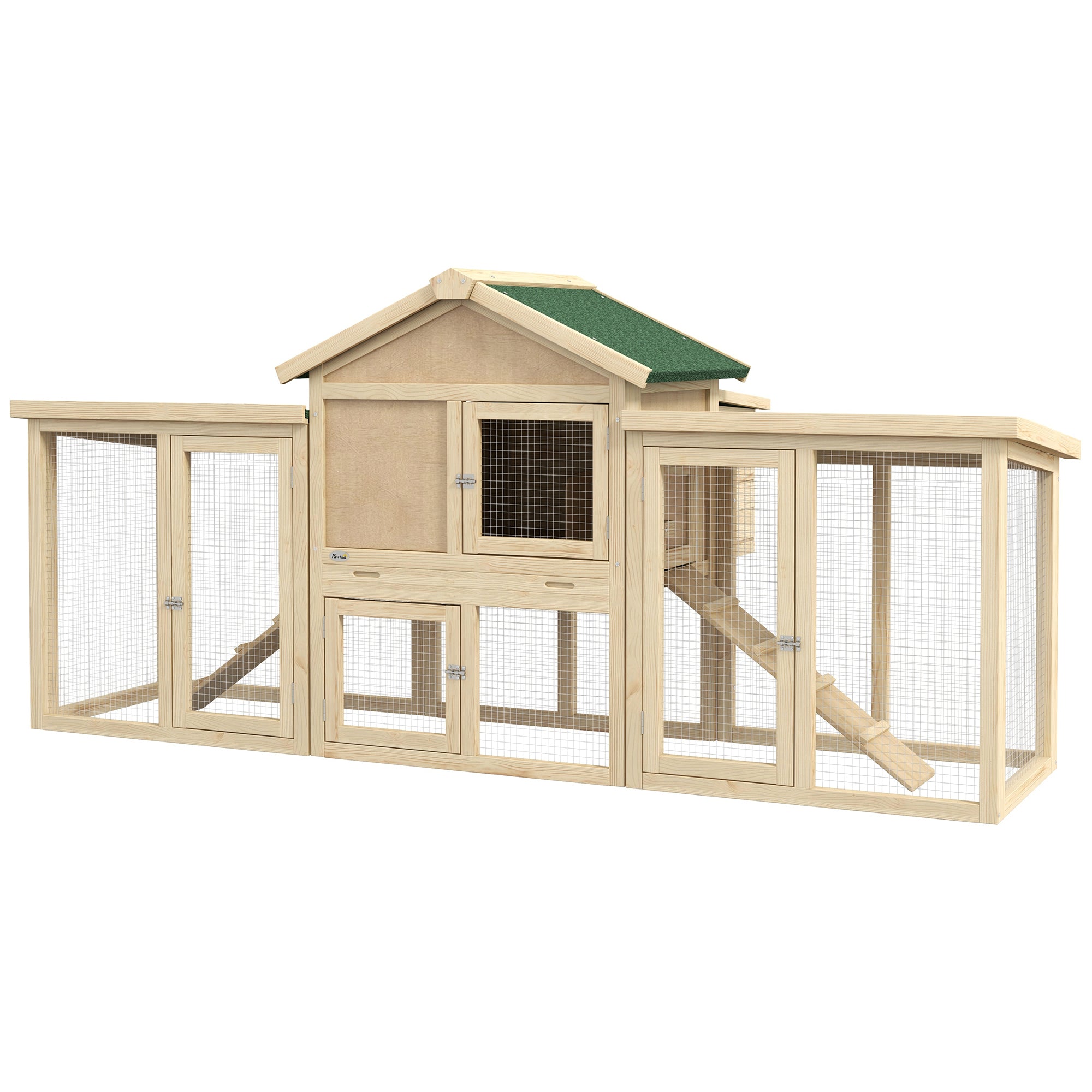 80" Chicken Coop, Wooden Hen House Large Rabbit Hutch Poultry Cage Pen with Nesting Box, Run, Ramp, Drawer, for Outdoor Backyard Garden