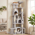 Load image into Gallery viewer, 79" Tall Cat Tree for Indoor Large Cats Adult, Multi-Level Kitty Tower Split Baseboard, 2 Condos, 2 Beds, 5 Sisal Scratching Posts, Hammock, Self-Grooming Brush
