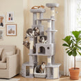 Load image into Gallery viewer, 79" Tall Cat Tree for Indoor Large Cats Adult, Multi-Level Kitty Tower Split Baseboard, 2 Condos, 2 Beds, 5 Sisal Scratching Posts, Hammock, Self-Grooming Brush
