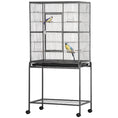 Load image into Gallery viewer, 30" Rolling Metal Bird Cage Feeder with Detachable Rolling Stand, Storage Shelf, Wood Perch & Food Container
