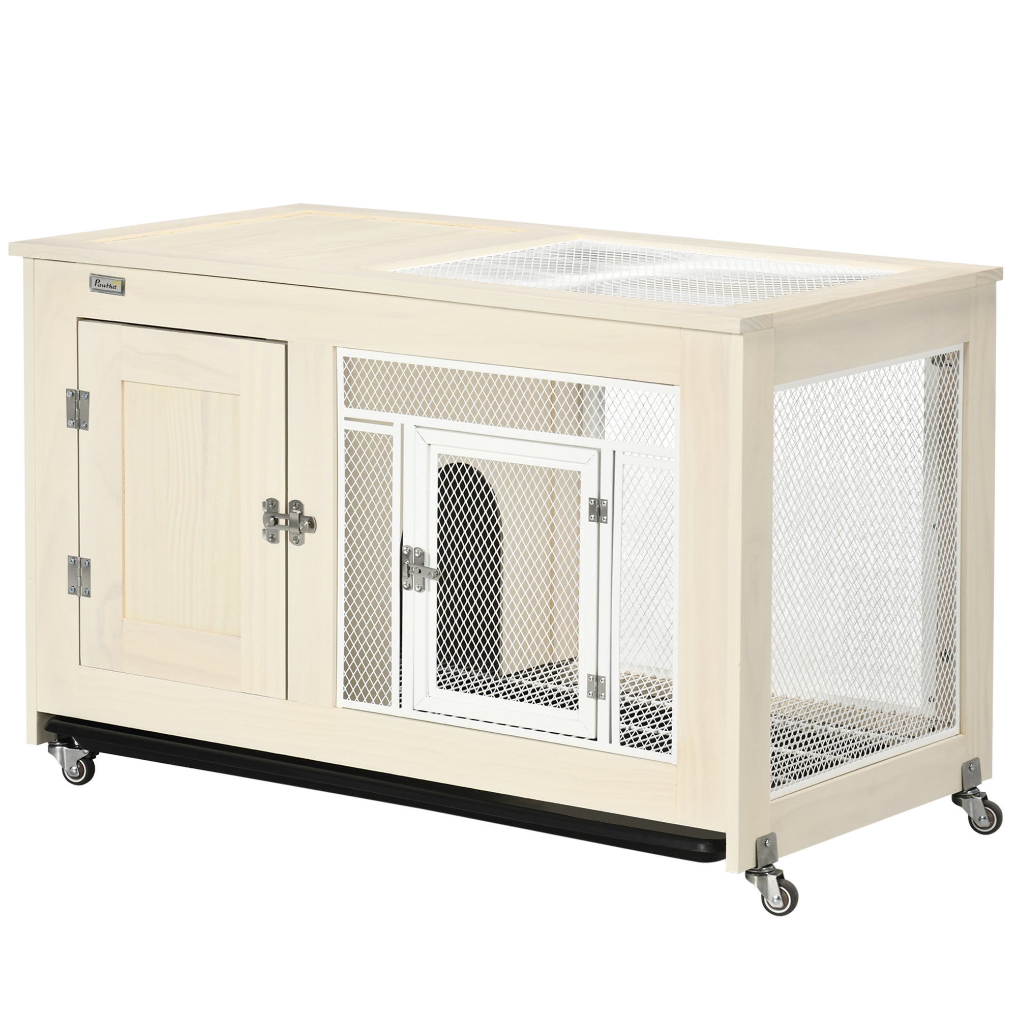 PawHut Small Rabbit Hutch, Indoor Bunny Cage on Wheels, Rabbit Habitat with Openable Top, Pull-Out Tray, Quail Cage Rabbit Cage Inside, 37.5" x 21" x 24.5"