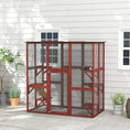 Load image into Gallery viewer, Large Outdoor Catio Enclosure, Weatherproof Cat House with Asphalt Roof,  Wooden Cat Patio Cage with 6 Balanced Platforms, 71" x 39" x 71", Wine Red

