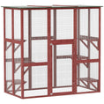 Load image into Gallery viewer, Large Outdoor Catio Enclosure, Weatherproof Cat House with Asphalt Roof,  Wooden Cat Patio Cage with 6 Balanced Platforms, 71" x 39" x 71", Wine Red
