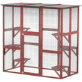 Load image into Gallery viewer, Large Outdoor Catio Enclosure, Weatherproof Cat House with Asphalt Roof,  Wooden Cat Patio Cage with 6 Balanced Platforms, 71" x 39" x 71", Wine Red

