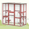 Load image into Gallery viewer, Large Outdoor Catio Enclosure, Weatherproof Cat House with Asphalt Roof,  Wooden Cat Patio Cage with 6 Balanced Platforms, 71" x 39" x 71", Wine Red

