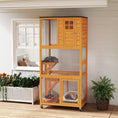 Load image into Gallery viewer, 74"H Wooden Catio Cat Enclosure, Indoor Outdoor Kitten House with Weatherproof Asphalt Roof & Brake Wheels, Luxury Kitten Condo Cage for Multiple Cats, Orange
