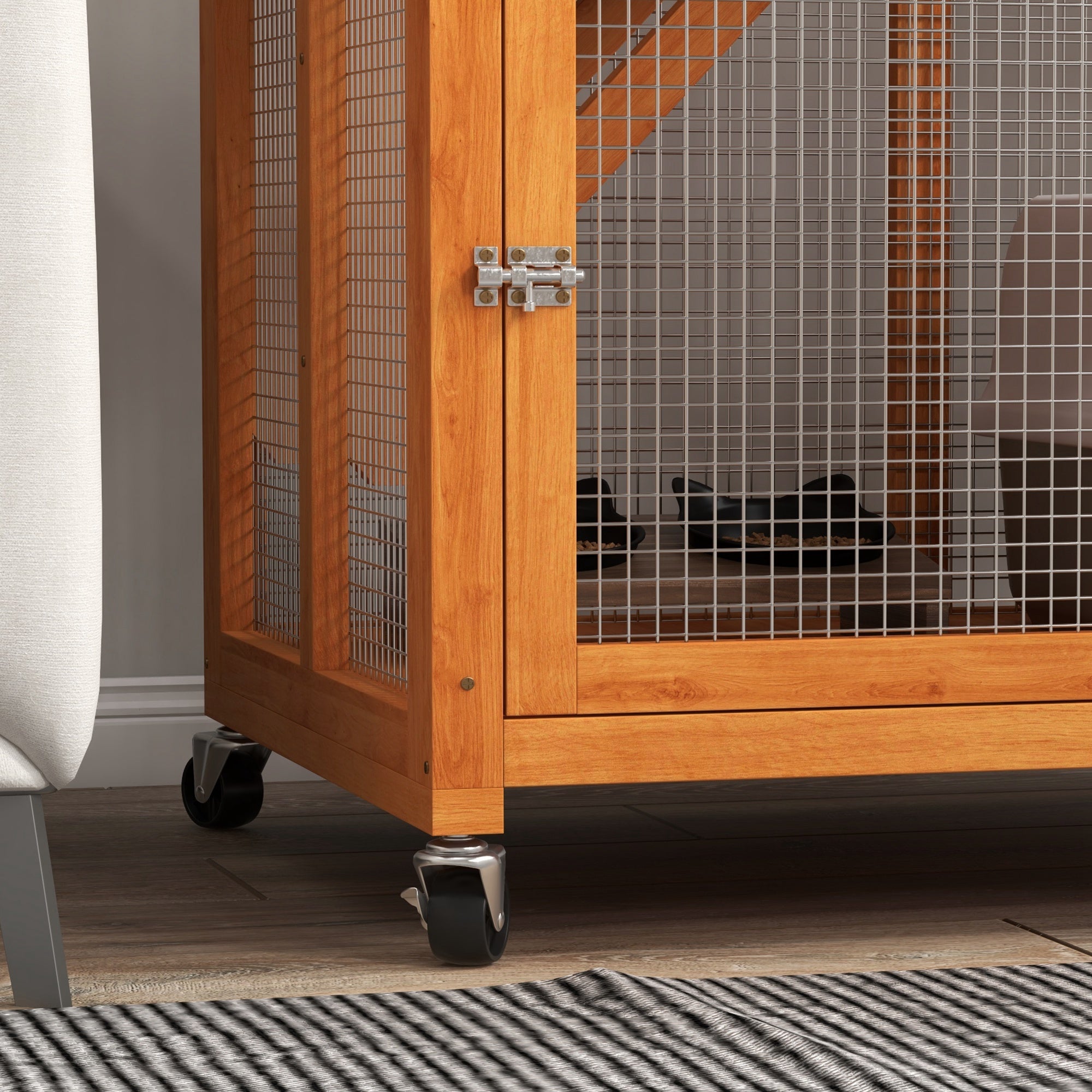 PawHut 74" Wooden Catio Outdoor Cat House Weatherproof & Wheeled, Outside Cat Enclosure with High Weight Capacity, Kitten Cage Condo, Orange
