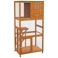 Load image into Gallery viewer, PawHut 74" Wooden Catio Outdoor Cat House Weatherproof & Wheeled, Outside Cat Enclosure with High Weight Capacity, Kitten Cage Condo, Orange
