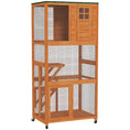 Load image into Gallery viewer, PawHut 74" Wooden Catio Outdoor Cat House Weatherproof & Wheeled, Outside Cat Enclosure with High Weight Capacity, Kitten Cage Condo, Orange
