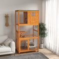Load image into Gallery viewer, PawHut 74" Wooden Catio Outdoor Cat House Weatherproof & Wheeled, Outside Cat Enclosure with High Weight Capacity, Kitten Cage Condo, Orange
