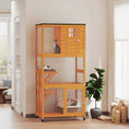 Load image into Gallery viewer, 74"H Wooden Catio Cat Enclosure, Indoor Outdoor Kitten House with Weatherproof Asphalt Roof & Brake Wheels, Luxury Kitten Condo Cage for Multiple Cats, Orange
