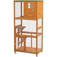 Load image into Gallery viewer, PawHut 74" Wooden Catio Outdoor Cat House Weatherproof & Wheeled, Outside Cat Enclosure with High Weight Capacity, Kitten Cage Condo, Orange
