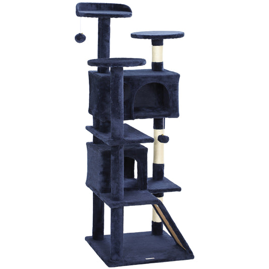 54" Cat Tree, Cat Tower for Indoor Cats with Scratching Posts, Cat Condos, Bed, Platforms, Ramp, Toy Ball, Cat Activity Center, Dark Blue