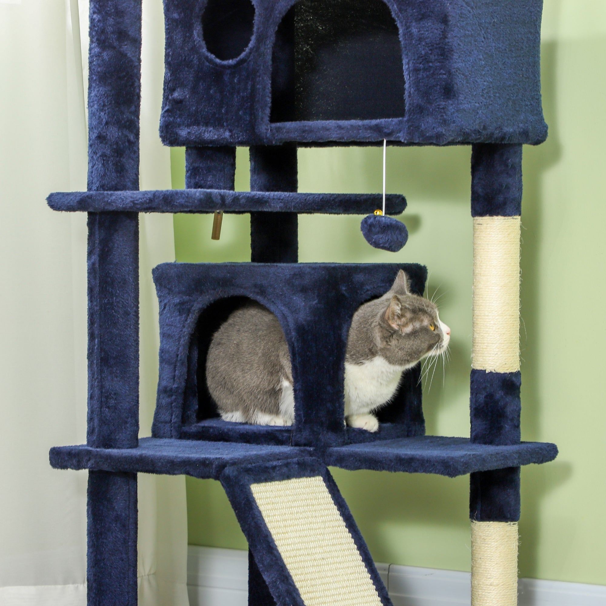 54" Cat Tree, Cat Tower for Indoor Cats with Scratching Posts, Cat Condos, Bed, Platforms, Ramp, Toy Ball, Cat Activity Center, Dark Blue