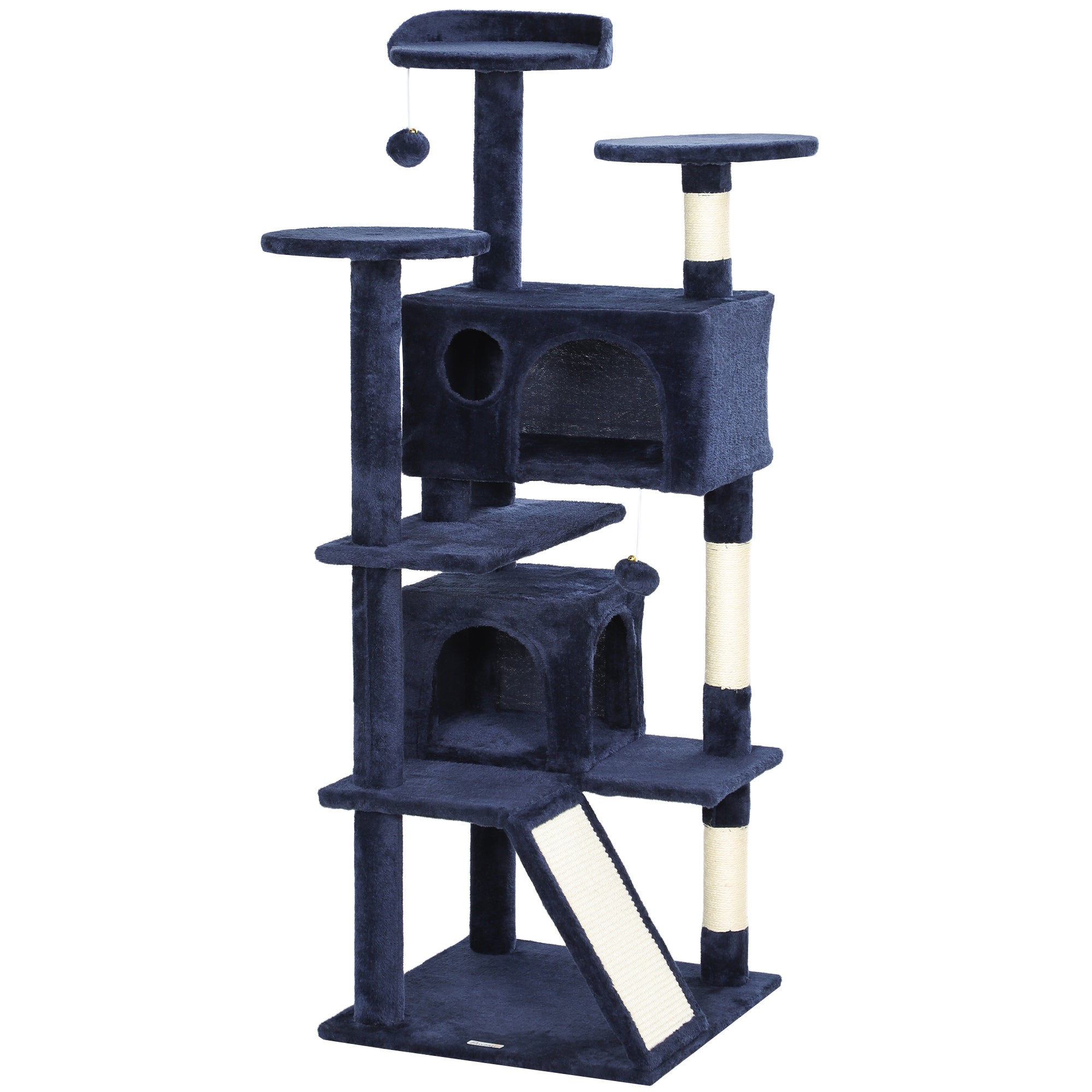 54" Cat Tree, Cat Tower for Indoor Cats with Scratching Posts, Cat Condos, Bed, Platforms, Ramp, Toy Ball, Cat Activity Center, Dark Blue
