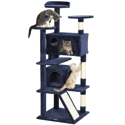 54" Cat Tree, Cat Tower for Indoor Cats with Scratching Posts, Cat Condos, Bed, Platforms, Ramp, Toy Ball, Cat Activity Center, Dark Blue