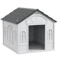 Load image into Gallery viewer, PawHut Plastic Dog House, Water Resistant Puppy Shelter Indoor Outdoor with Door, Easy to Assemble, for Medium and Small Dogs, Gray

