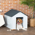 Load image into Gallery viewer, PawHut Plastic Dog House, Water Resistant Puppy Shelter Indoor Outdoor with Door, Easy to Assemble, for Medium and Small Dogs, Gray
