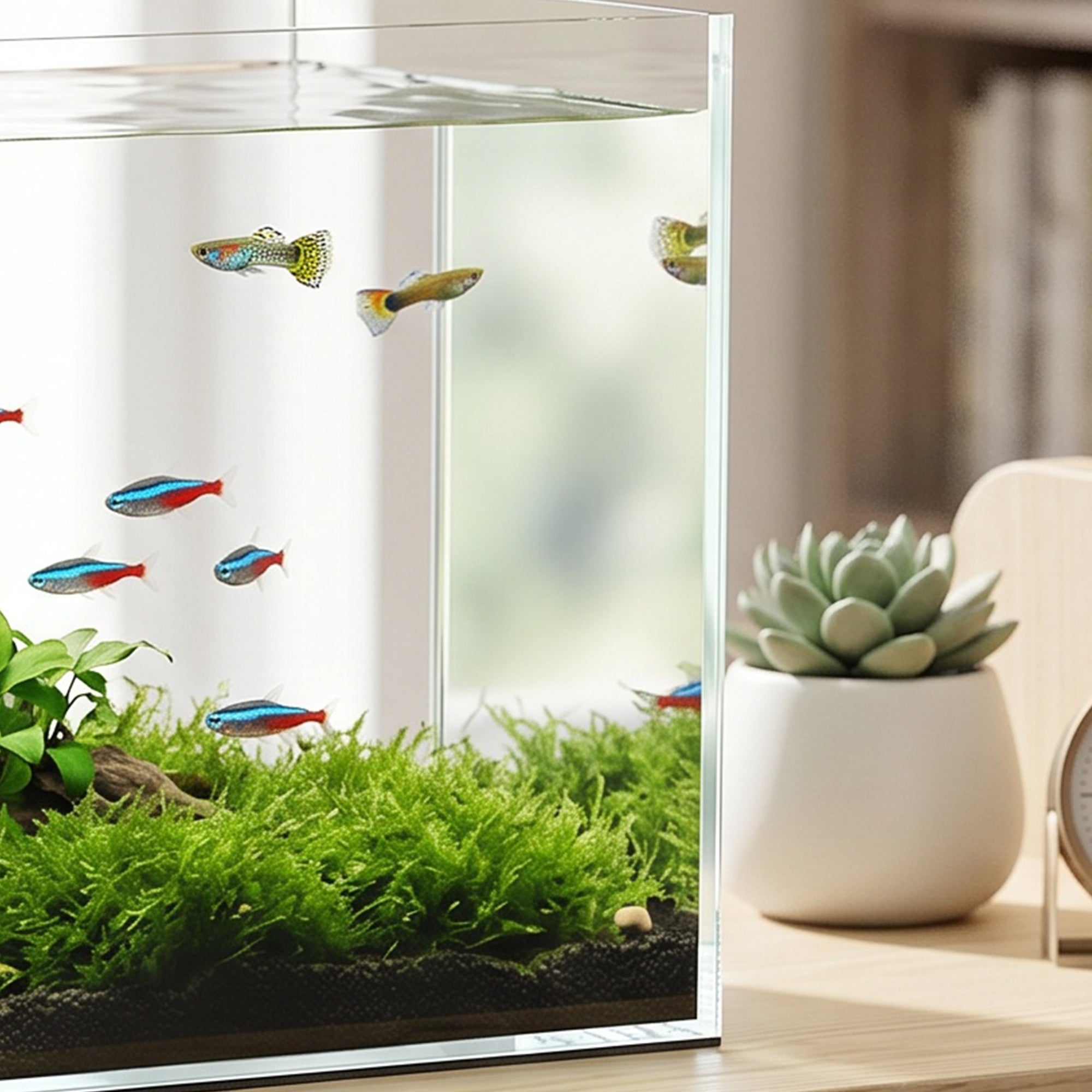 24L Fish Tank, Glass Aquarium, Small Fish Tank with Protective Base Mat, for Shrimps, Turtles, Transparent, 40 x 25 x 25 cm