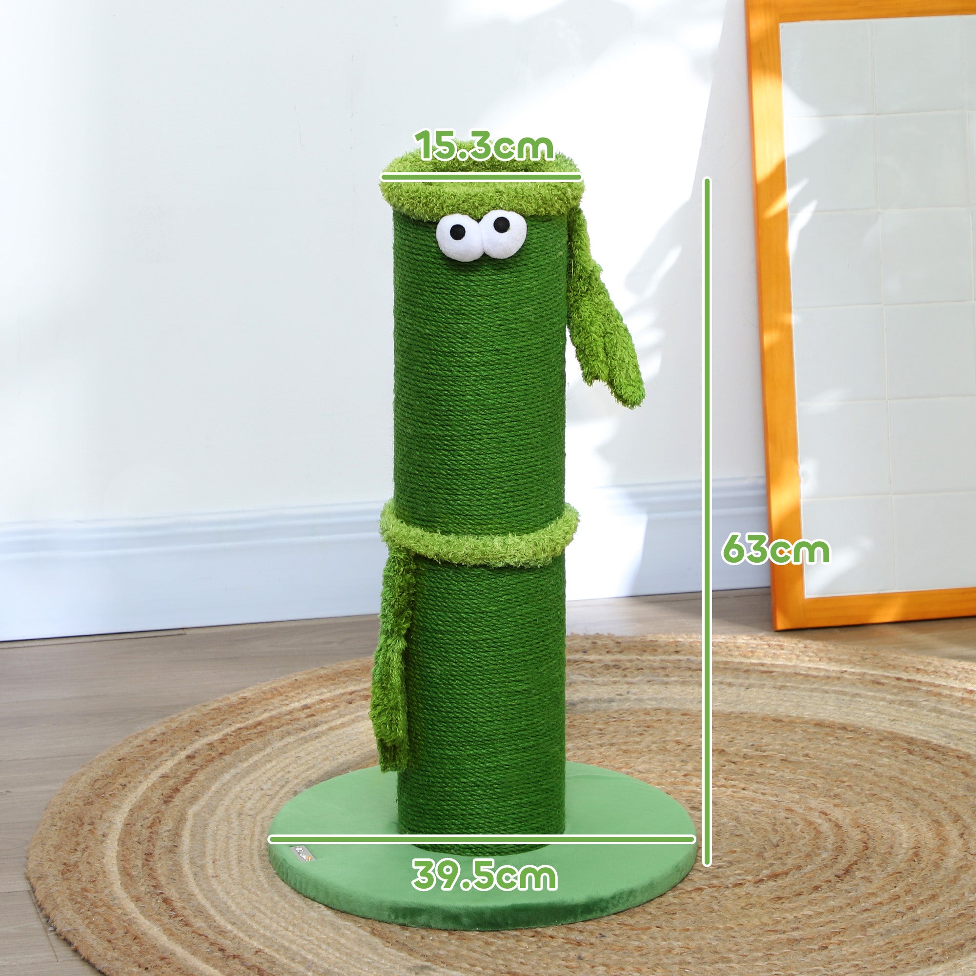 Cat Scratching Post for Indoor Cats, 63cm Tall Cat Scratcher Post with Sisal Rope Cover, Large Base, Green