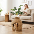 Load image into Gallery viewer, Hidden Cat Litter Box Plant Furniture Enclosure with Faux Plant & Stainless Steel Tray, Decorative Rattan Planter Cat Bed,  Odor Control Filter & Real Stones, for Bedroom, Living Room, Corner
