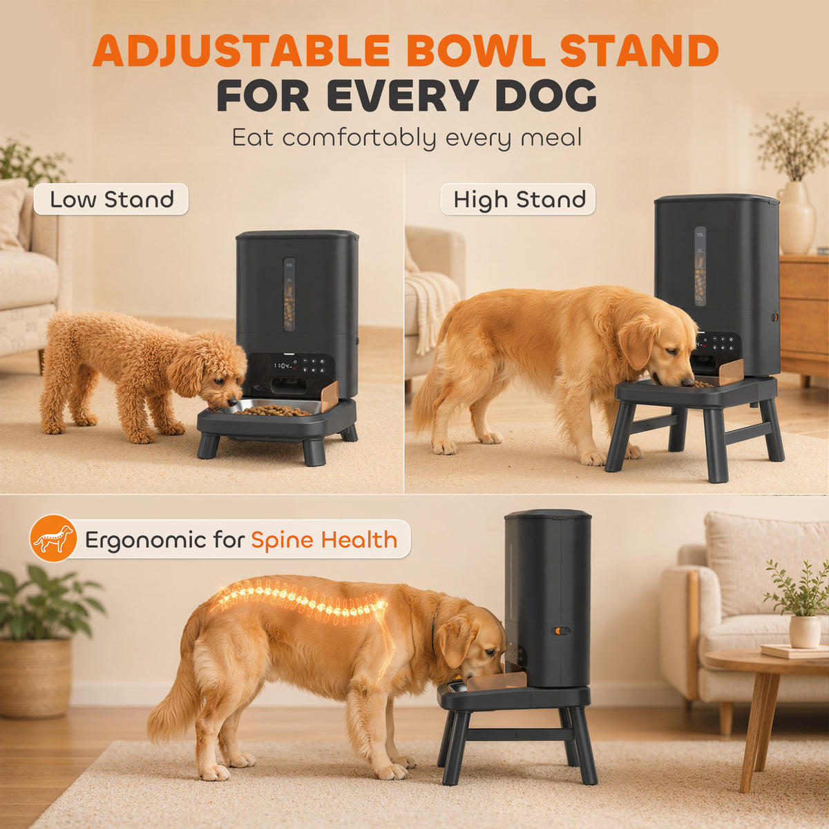Automatic Dog Feeder Large Breed, 15L/63 Cups Anti-Clog Dog Food Dispenser for Large Kibble up to 23mm, Elevated Design,  Dual Power, Easy to Set Up