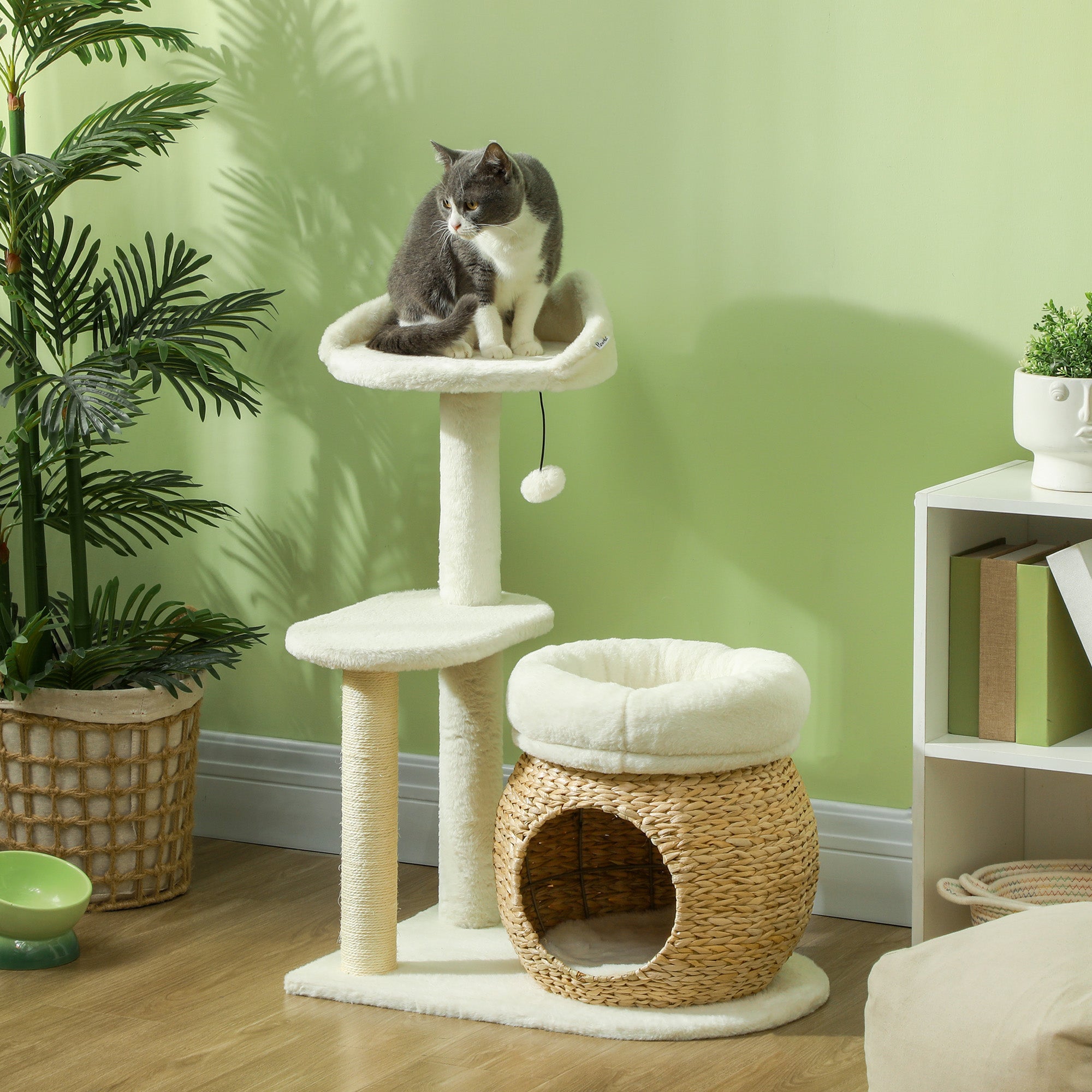 31" Cat Tree, Cat Tower with Sisal Scratching Posts, Cat Condo, Cat Beds, Platform, Toy Ball, Cat Activity Center for Indoor Cats, Cream White