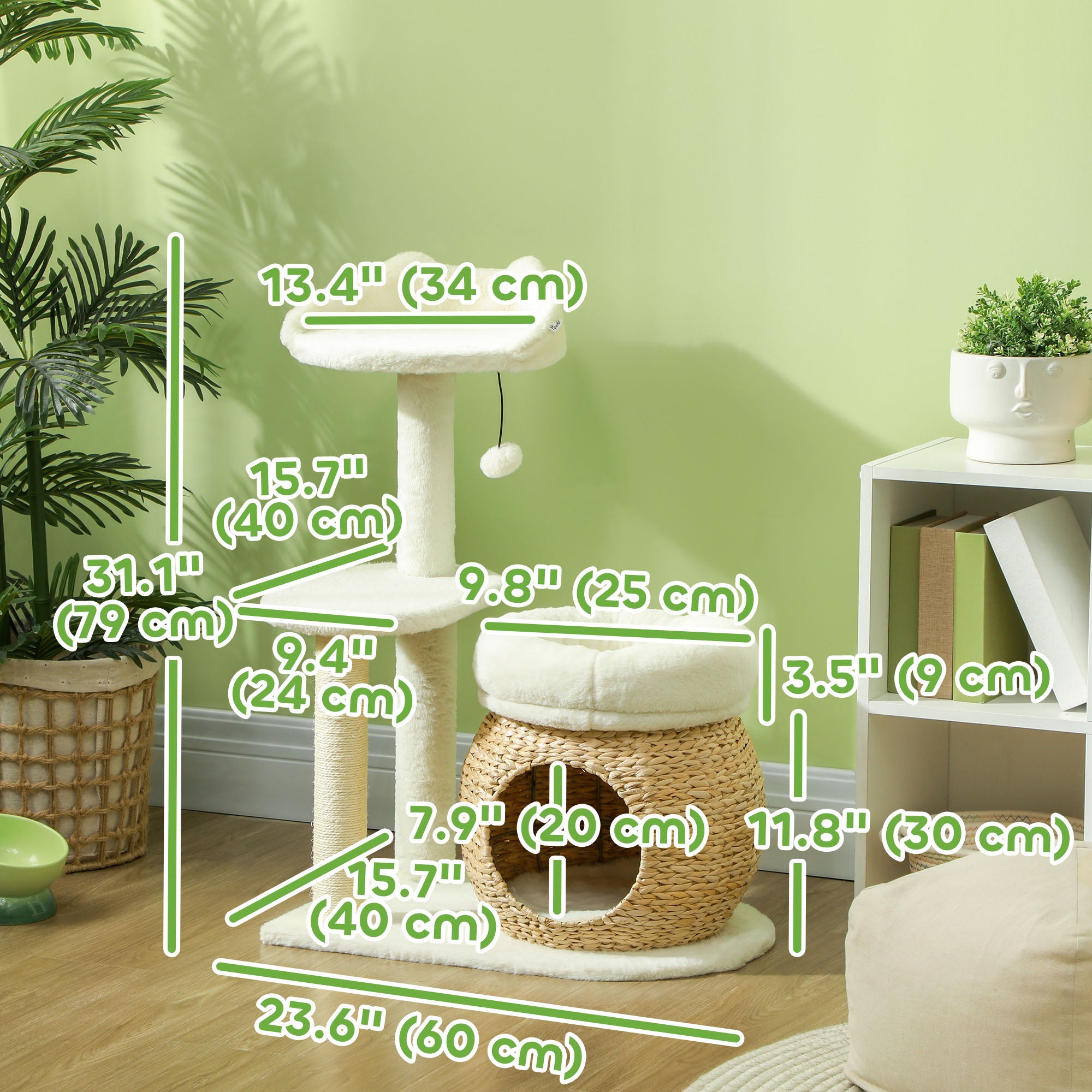 31" Cat Tree, Cat Tower with Sisal Scratching Posts, Cat Condo, Cat Beds, Platform, Toy Ball, Cat Activity Center for Indoor Cats, Cream White